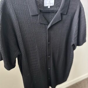7 Diamonds Men's Black Textured Button Down Shirt